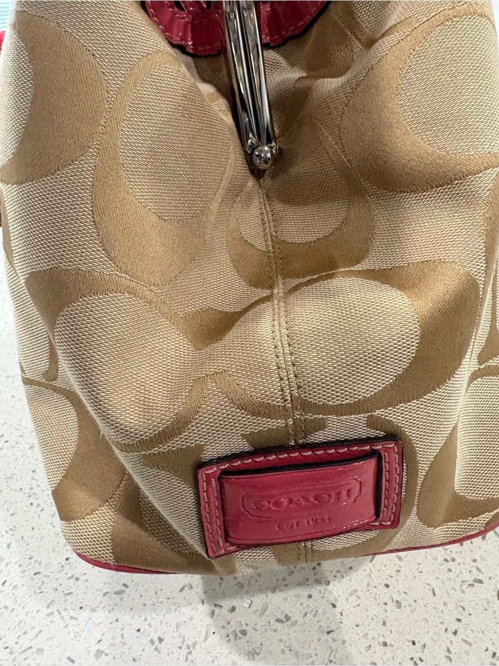 Coach Beige Signature Tote with Pink Trim - Picture 7 of 10